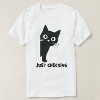 Einfach mal nachschauen schwarzes Katzen-Design T-Shirt