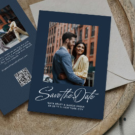 Einfach marineblau trendige Schrift zwei Foto-Hoch Save The Date