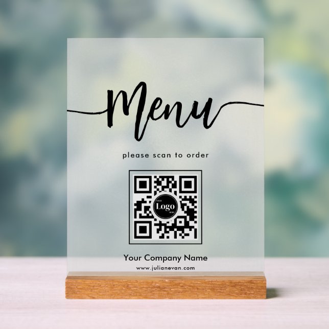 Einfach Mattierter Minimalistischer Menüskript QR- Acrylschild (Neutral)