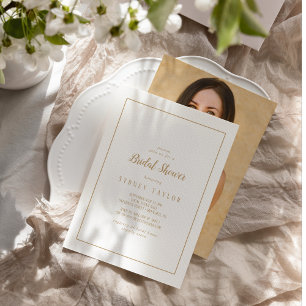 Einfach minimalist Goldene Fotorahmen-Brautparty Einladung