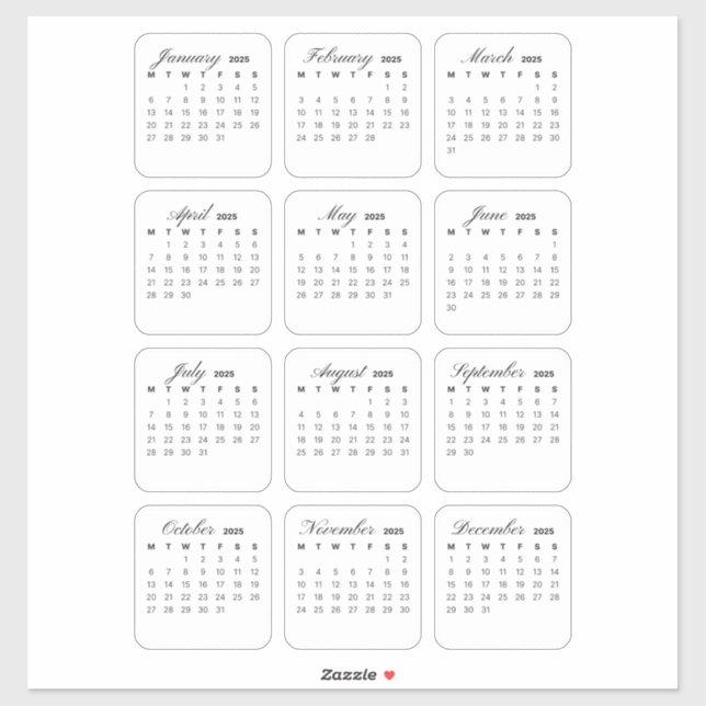 Einfach Minimalistisch 2025 Kalendermonat Aufkleber (Blatt)