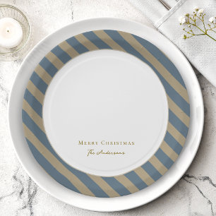 Einfach Minimalistisch Blau und Beige Frohe Weihna Pappteller