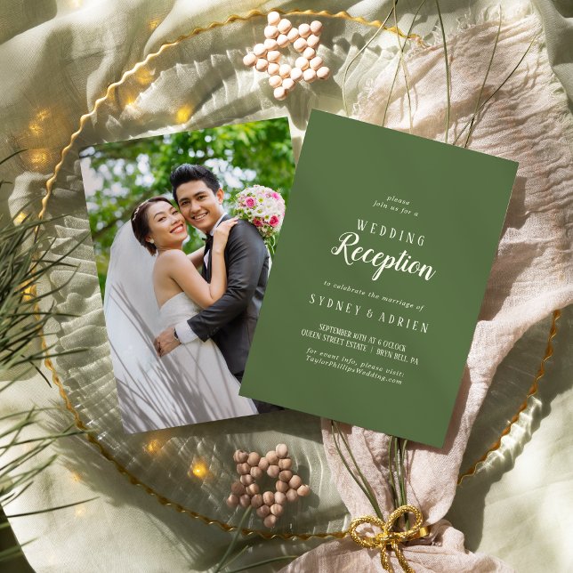 Einfach Minimalistisch|Dark Sage Foto Empfang Einladung (Von Creator hochgeladen)