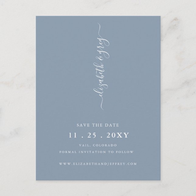 Einfach Minimalistisch Dusty Blue Save the Date Ankündigungspostkarte (Vorderseite)