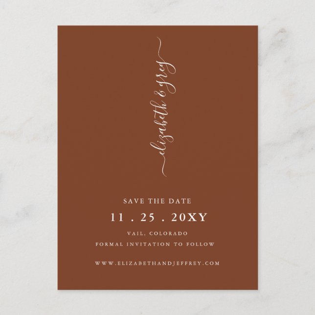 Einfach Minimalistisch Terracotta Save the Date Ankündigungspostkarte (Vorderseite)