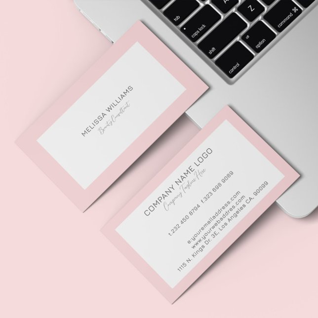 Einfach minimalistisch weiß und rosa Grenze Busi Visitenkarte (Von Creator hochgeladen)
