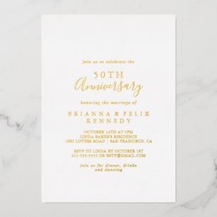 Einfach minimalistischer 50. Hochzeitstag Gold Folieneinladung