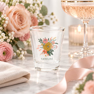 Einfach minimalistischer botanischer Blumenname pe Schnapsglas