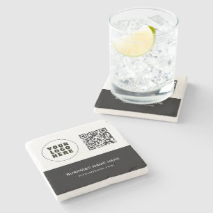 Einfach Minimalistischer Logo-Text und QR-Code Steinuntersetzer