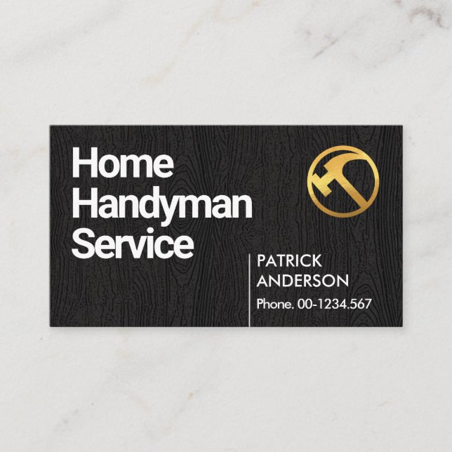 Einfach Minimalistischer Schwarzholz-Handyman Visitenkarte (Vorderseite)