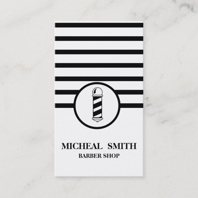 Einfach Minimalistischer Strip Chic Barbershop Visitenkarte (Vorderseite)
