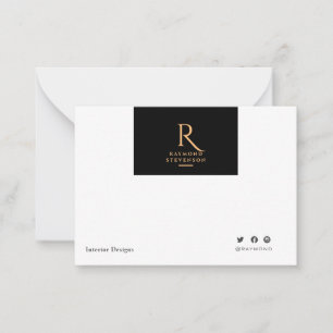 Einfach Minimalistisches Black Gold Mit Monogramm Mitteilungskarte
