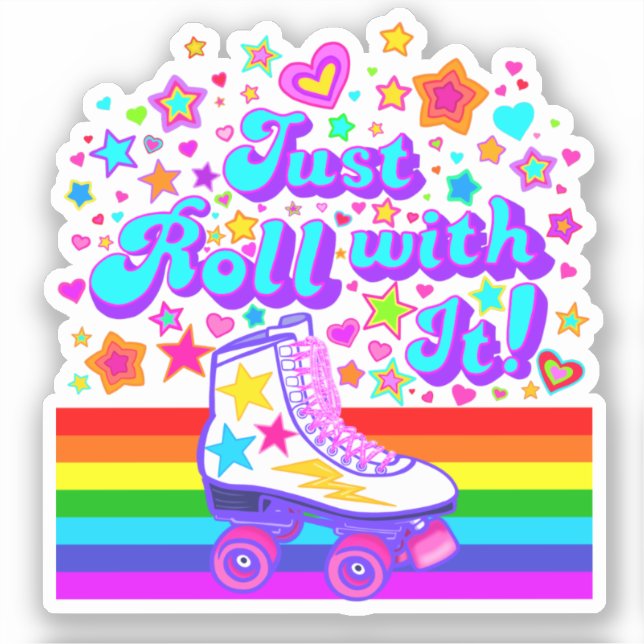Einfach mit ihm 70er-Regenbogenwalzen Skate Sticke Aufkleber (Vorderseite)