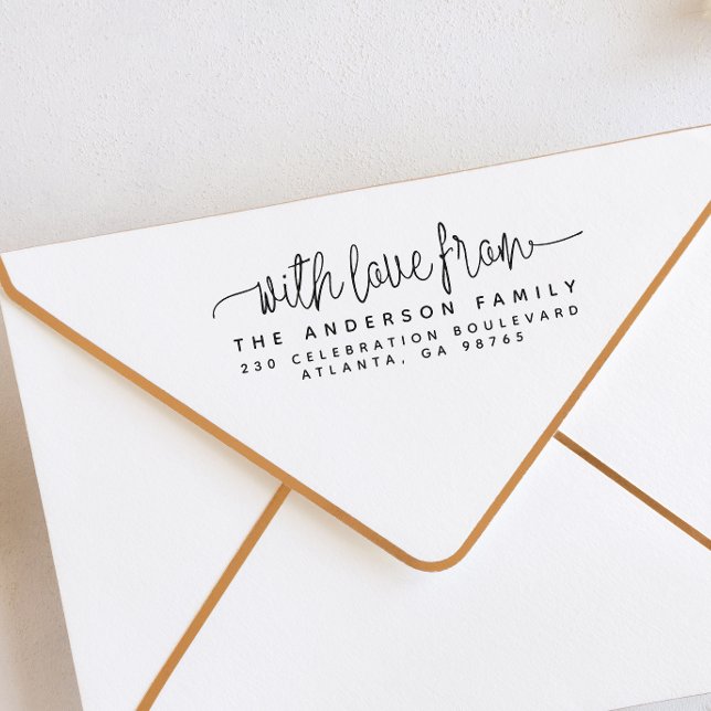 Einfach mit Liebe aus Familienname und Rücksendead Permastempel (Rubber Stamp Mock-up)