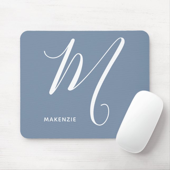 Einfach Mit Monogramm Script Letter M Blue & White Mousepad (Mit Mouse)