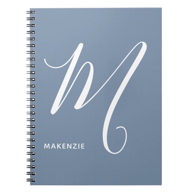 Einfach Mit Monogramm Script Letter M Blue & White Notizblock (Vorderseite)