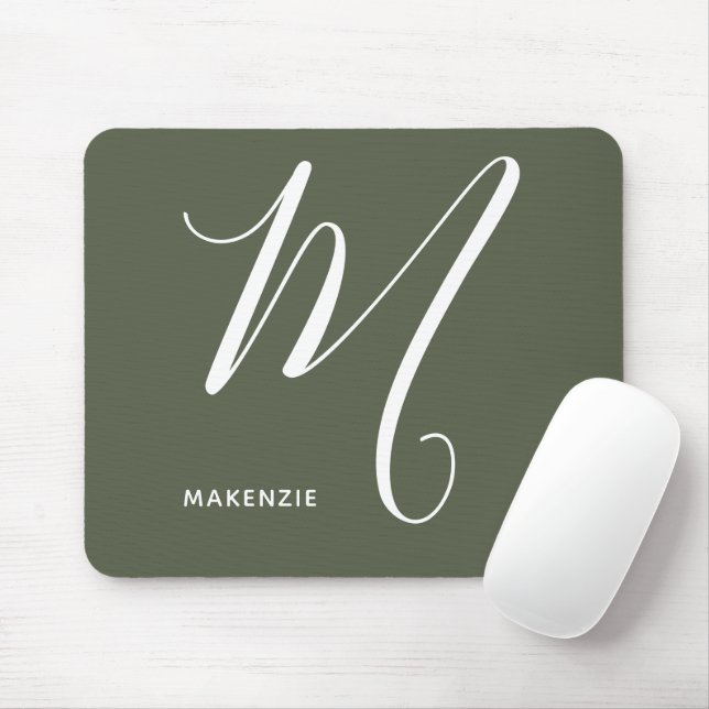 Einfach Mit Monogramm Script-Letter M Chive Green Mousepad (Mit Mouse)