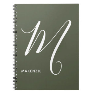Einfach Mit Monogramm Script Letter M Chive Green Notizblock