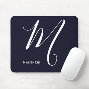 Einfach Mit Monogramm Script Letter M Navy Blue Mousepad