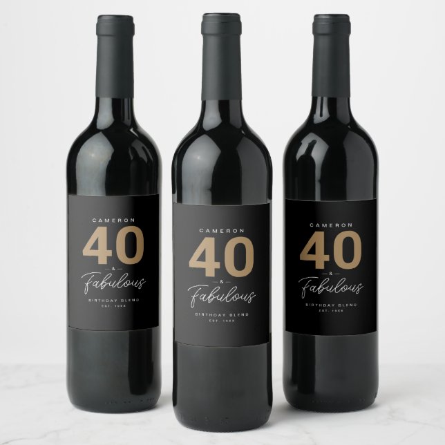 Einfach modern 40 & fabelhaft Personalisiert Schwa Weinetikett (Flaschen)