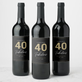 Einfach modern 40 & fabelhaft Personalisiert Weinetikett
