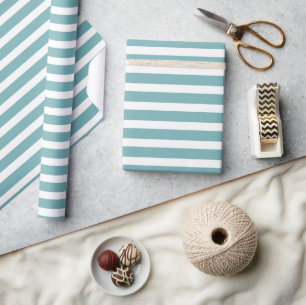 Einfach modern Aquamarin und weiß gestreift Minima Geschenkpapier