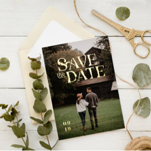 Einfach modern Boho   FOTO SAVE THE DATE Folieneinladung