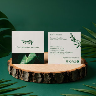 Einfach Modern Grüner Blatt Botanisches Spa Wellne Quadratische Visitenkarte