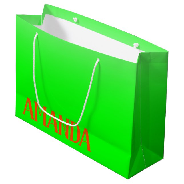 Einfach & modern Lime Green & Orange - Personalisi Große Geschenktüte (Vorderseite Schrägansicht)