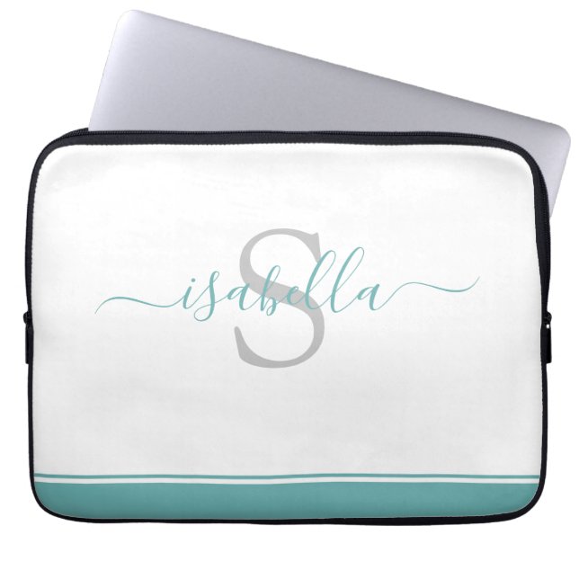 Einfach modern Mit Monogramm Aquamarin Laptopschutzhülle (Vorderseite)