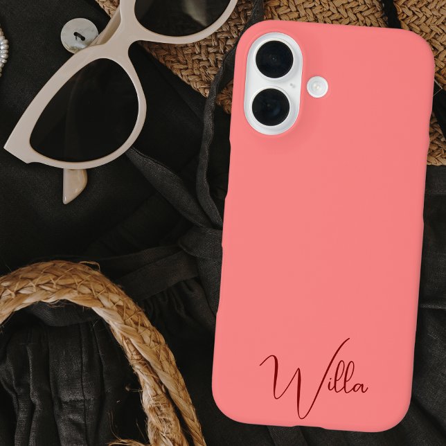 Einfach modern Mit Monogramm, rosa und rot iPhone 16 Hülle (Von Creator hochgeladen)