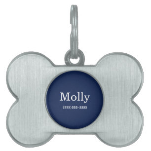 Einfach Modern Navy Blau Haustier Name Zahl Tiermarke