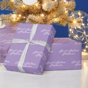 Einfach Modern Süße 16 Name Lila Sechzehn Name Geschenkpapier