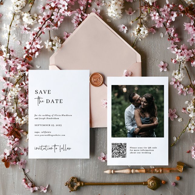 Einfach modern und Minimalistisch | Große Foto-Hoc Save The Date (A modern and minimalist, black and white wedding save the date with photo and QR code)
