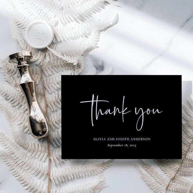 Einfach, modern und Minimalistisch | Hochzeit Dankeskarte (A dark black, minimalist wedding thank you card with modern typography)