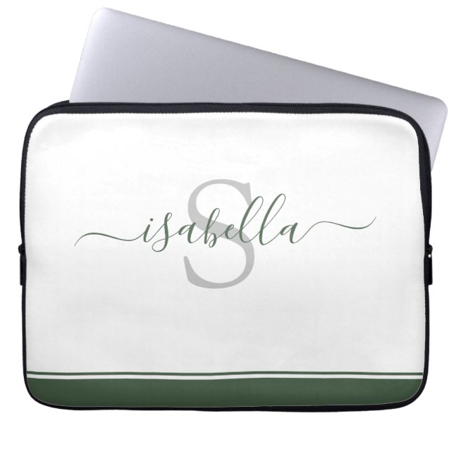 Einfach modern und Mit Monogramm Evergreen Laptopschutzhülle (Vorderseite)