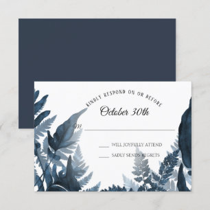 Einfach Modern Wald Farn Blau und Weiß RSVP Einladung