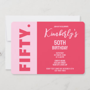 Einfach Moderne Fette Rosa & Rote 50. Geburtstagsf Einladung