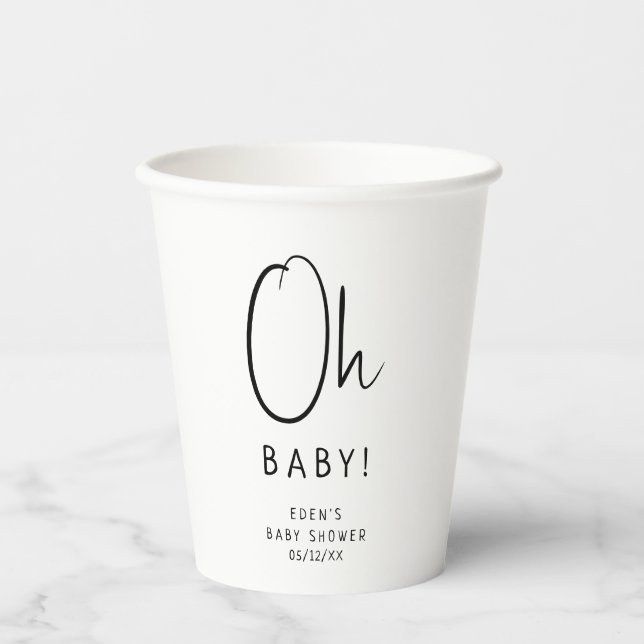 Einfach moderne Neutral Oh Baby! Babyparty Pappbecher (Vorderseite)