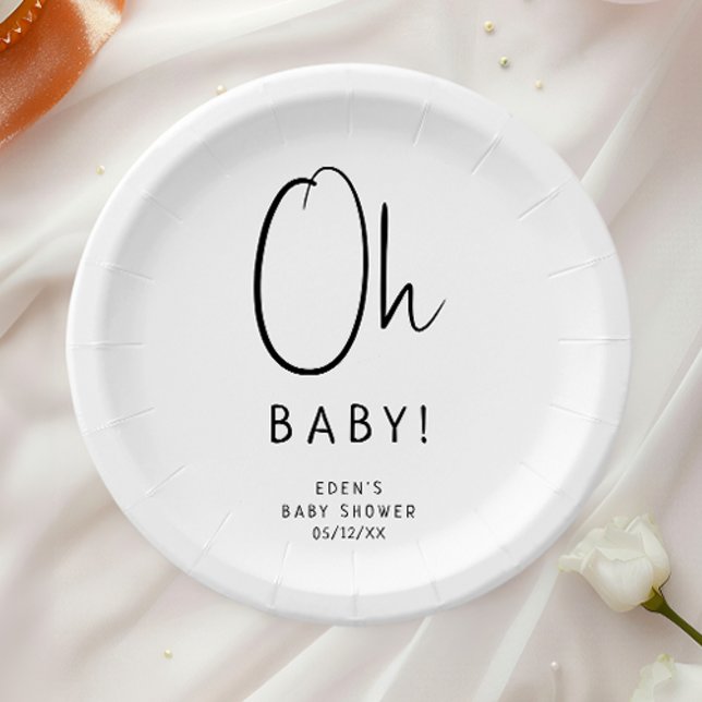 Einfach moderne Neutral Oh Baby! Babyparty Pappteller (Von Creator hochgeladen)