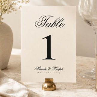 Einfach Moderne Old Money Schwarz-weiße Hochzeit Tischnummer