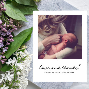 Einfach moderne quadratische Foto-Baby-Shower-Dank Postkarte