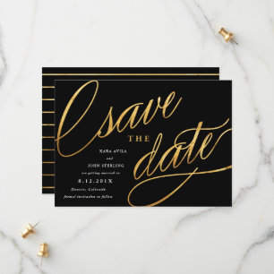 Einfach moderne Save the Dates Schwarz & Gold Date