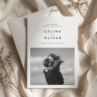 Einfach moderne schwarz-weiße Hochzeit mit einem F Save The Date