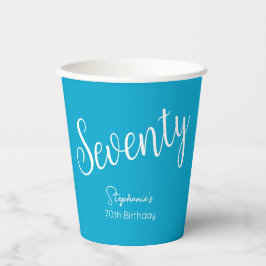 Einfach moderne Script Aqua Blue 70. Geburtstagspa Pappbecher