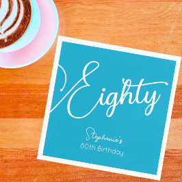 Einfach moderne Script Aqua Blue 80. Geburtstagspa Serviette