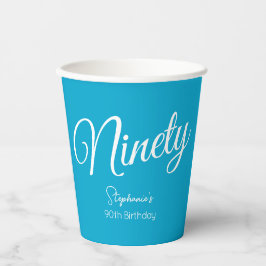 Einfach moderne Script Aqua Blue 90. Geburtstagspa Pappbecher