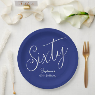 Einfach moderne Script Navy Blue 60. Geburtstag Pappteller