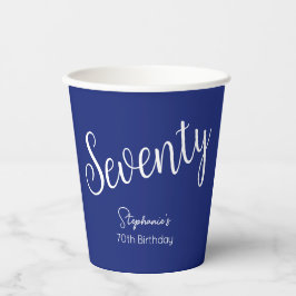 Einfach moderne Script Navy Blue 70. Geburtstagspa Pappbecher