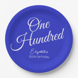 Einfach moderne Script Royal Blue 100. Geburtstag Pappteller